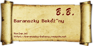 Baranszky Bekény névjegykártya